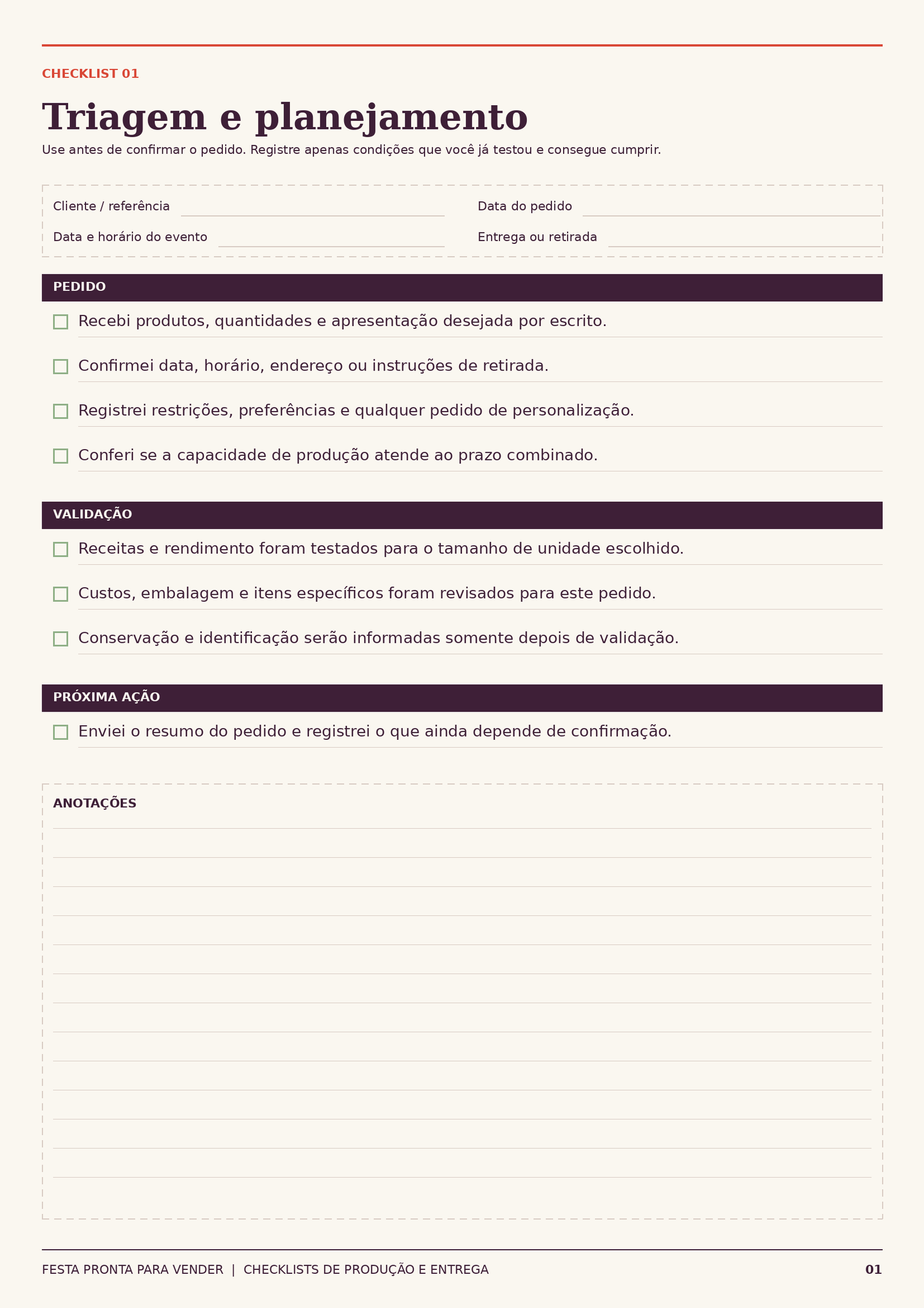 Prévia de checklist de produção